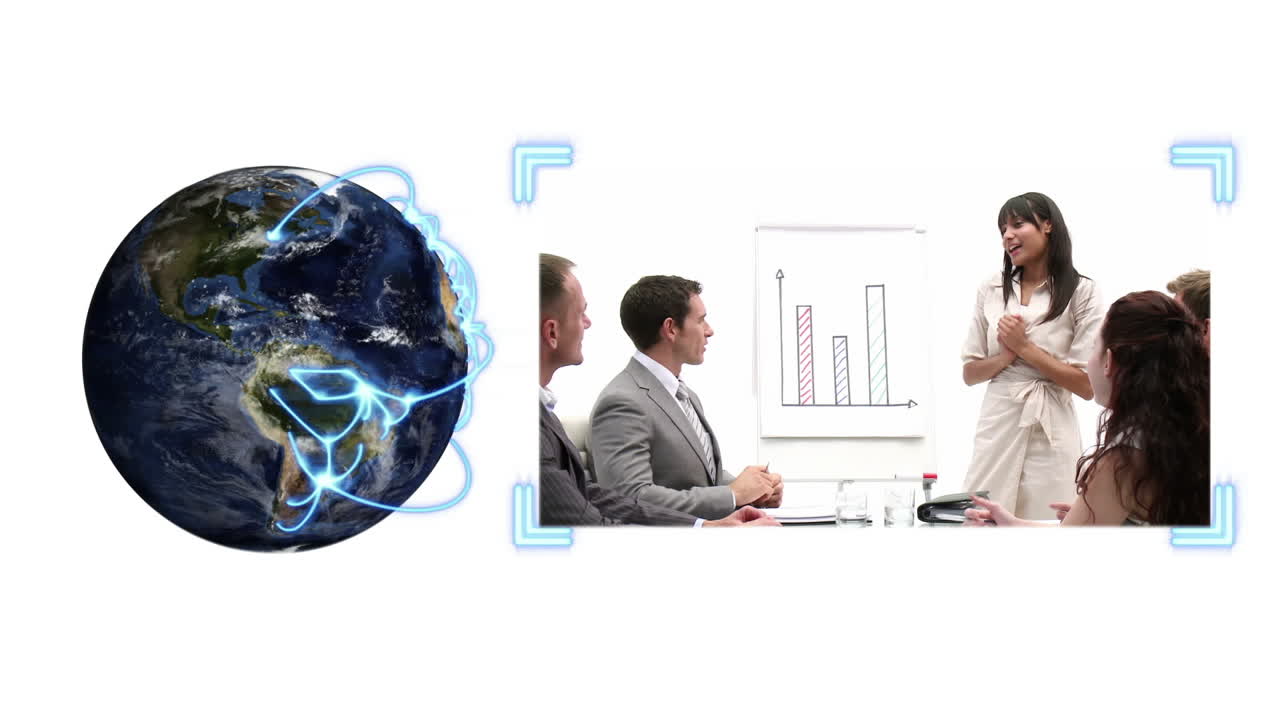 земля вращается, как видео бизнесменов появляется рядом с ней с изображением земли с любезности nasa.org