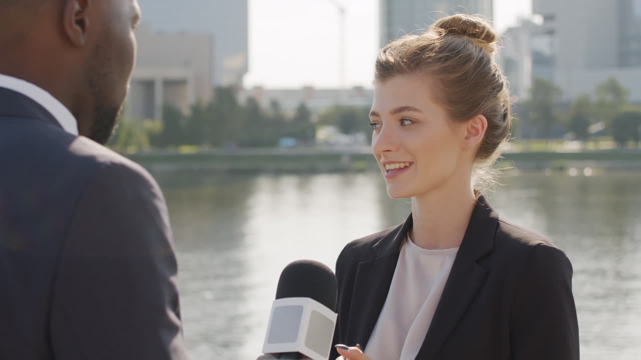 Woman Giving Interview Outdoors