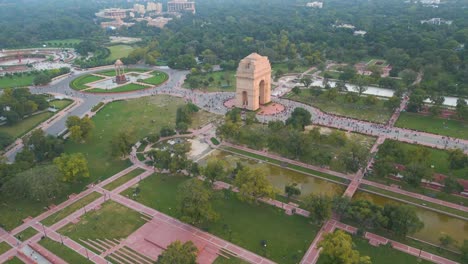 aerial view of india gate and its surrounding park in new delhi, india