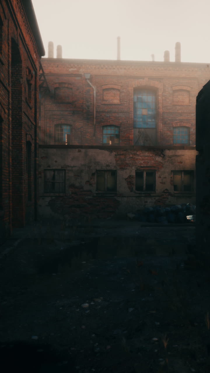 fábrica abandonada en la niebla