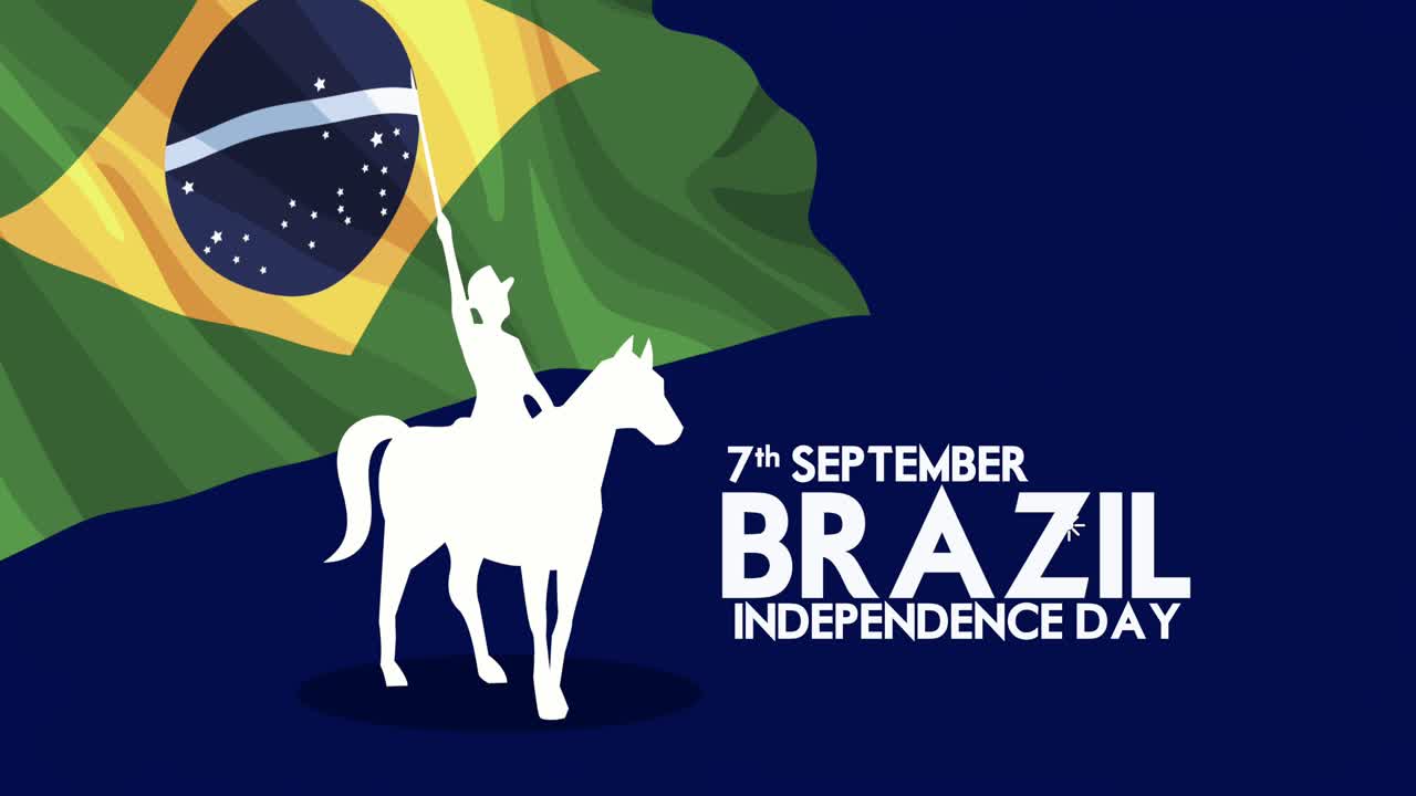 독립 브라질: 전사와 발을 흔들고 있는 글자