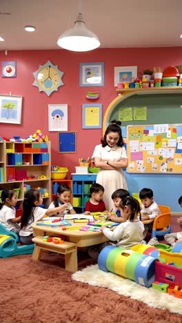 preschool classroom with children and teacher