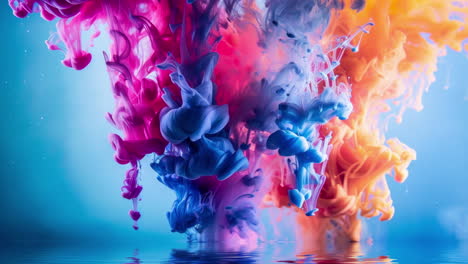 tintas que explotan en el agua haciendo patrones abstractos en el aire