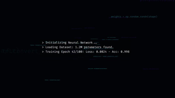 Neural Network Training Process Displaying Code and Metrics