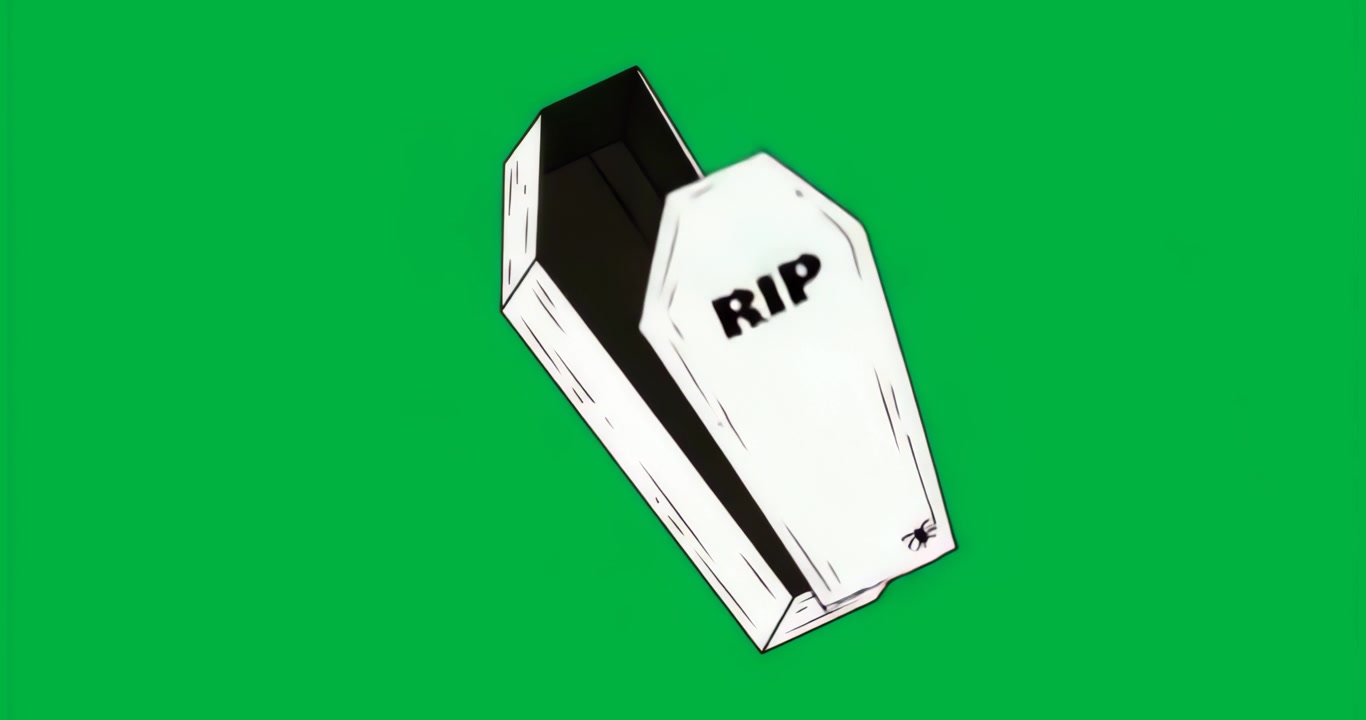 After blue glow coffin floating spinning lid lifting revealing interior on transparent background