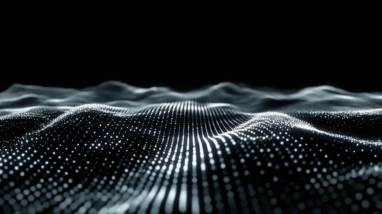 Abstract Digital Wave of Glowing Particles on Black Background
