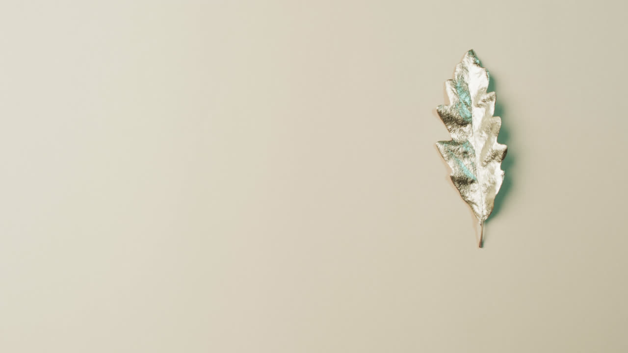 녹색 배경에 복사 공간과 함께 할로윈 가을 금속 잎의 비디오