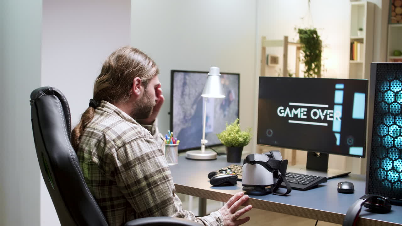 Man Playing Video Games with VR Headset