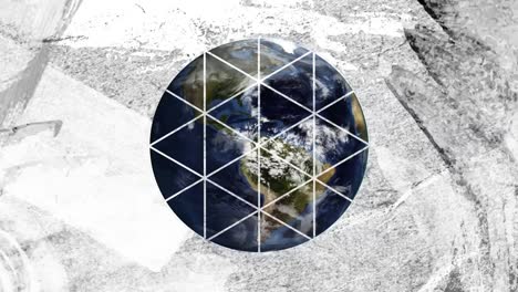 Earth-rotating-through-white-circle-foreground
