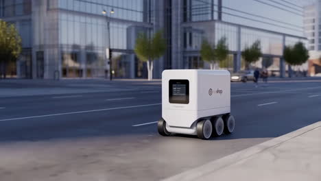 autonomous delivery robot on a city street