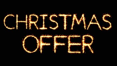Christmas offer text sparkler writing with glitter sparks particles firework on black 4k loop