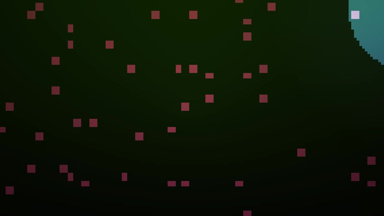 Flickering Red Pixelated Squares on a Dark Green Background
