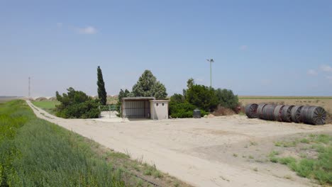 Aerial-Shot-of-Agricultural-Structure-at-Alumim-Kibbutz-at-Sdot-Negev,-Israel