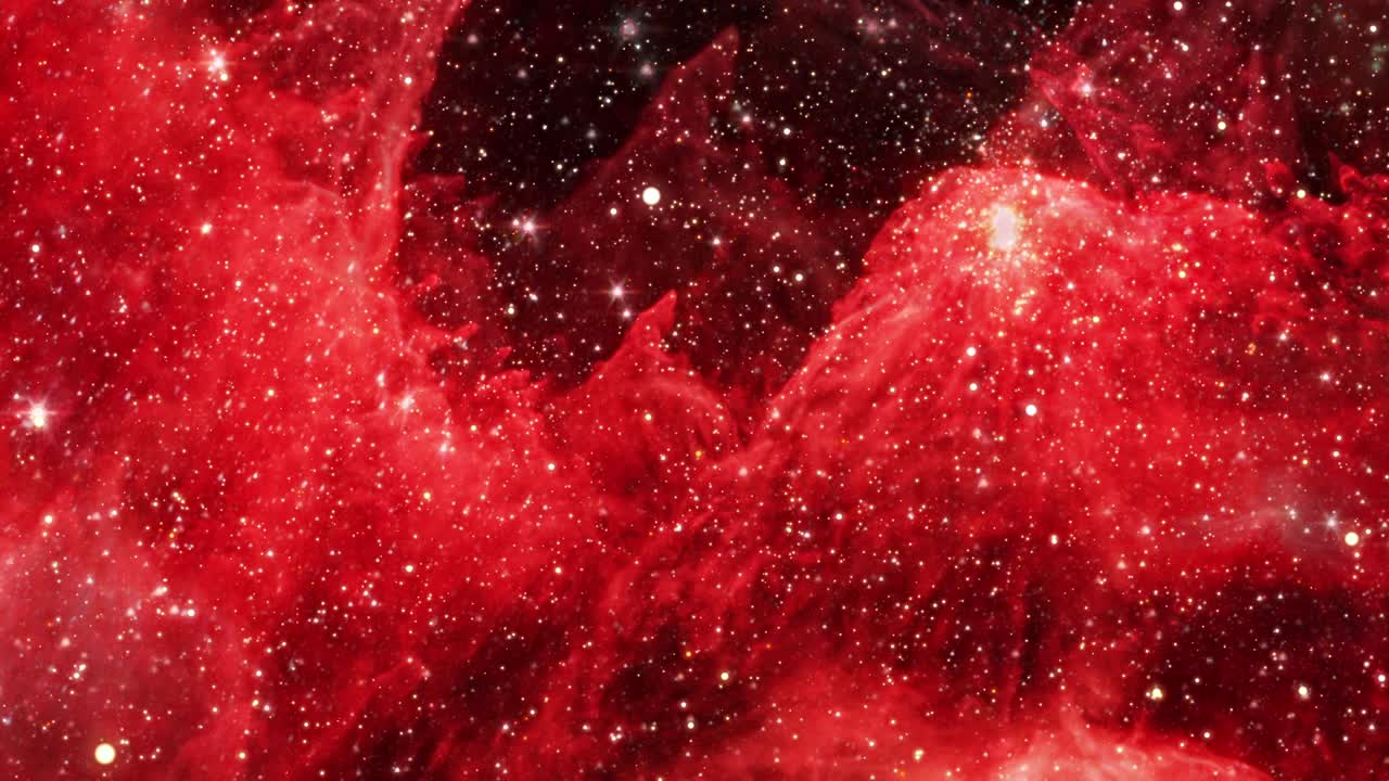 беспрепятственный цикл космического полета в туманность орла или возвышающиеся адские горы или горы творения столбов галактики с движущейся звездой. 4k 3d полет через космические облака.