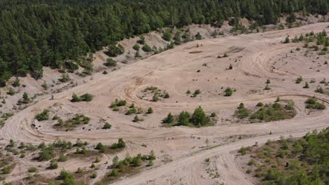 Aerial-of-motorcross-riders-on-a-sandy-track