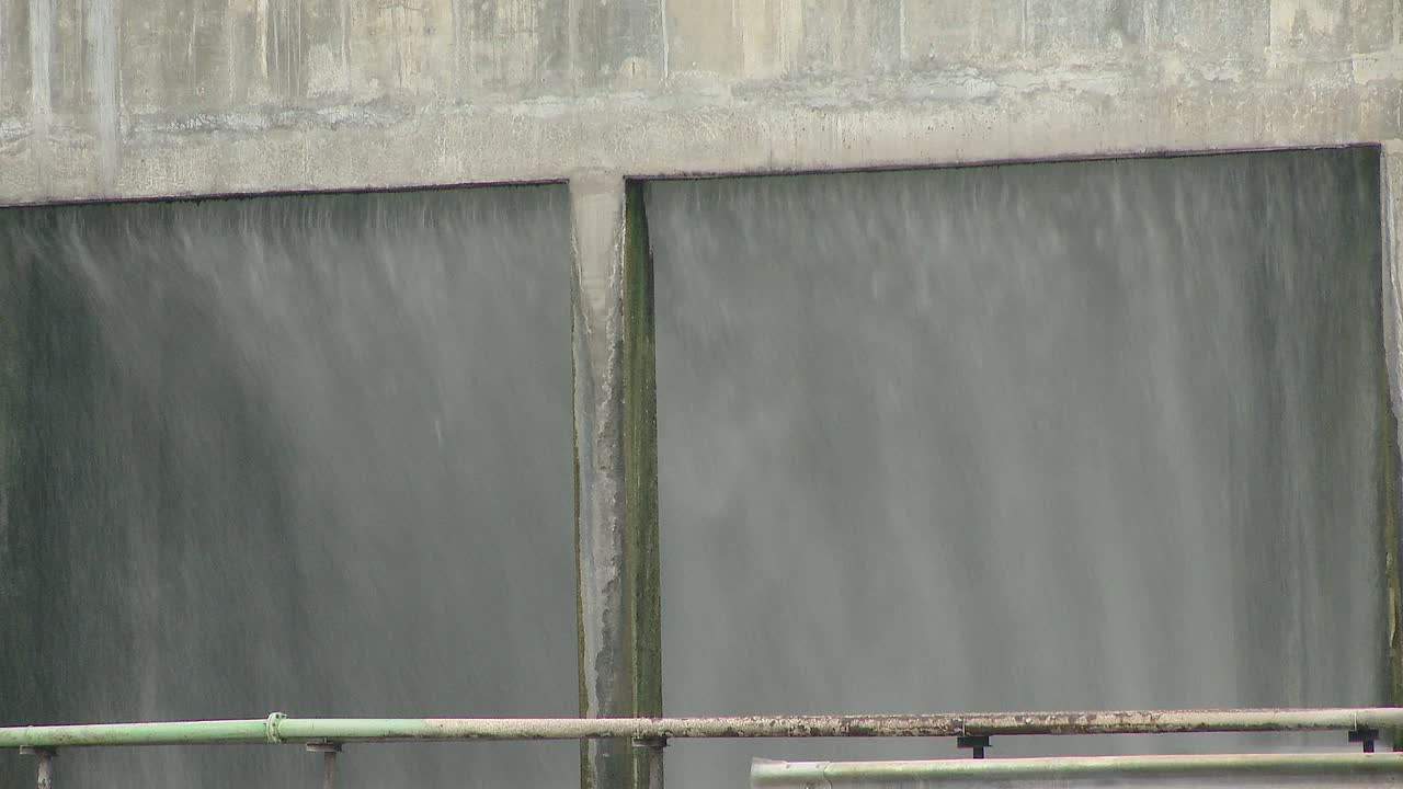 Power generation cooling system water spray close-up. Water curtain-like rain