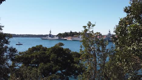 navy ships anchored at the harbour in potts point in sydney, new south wales