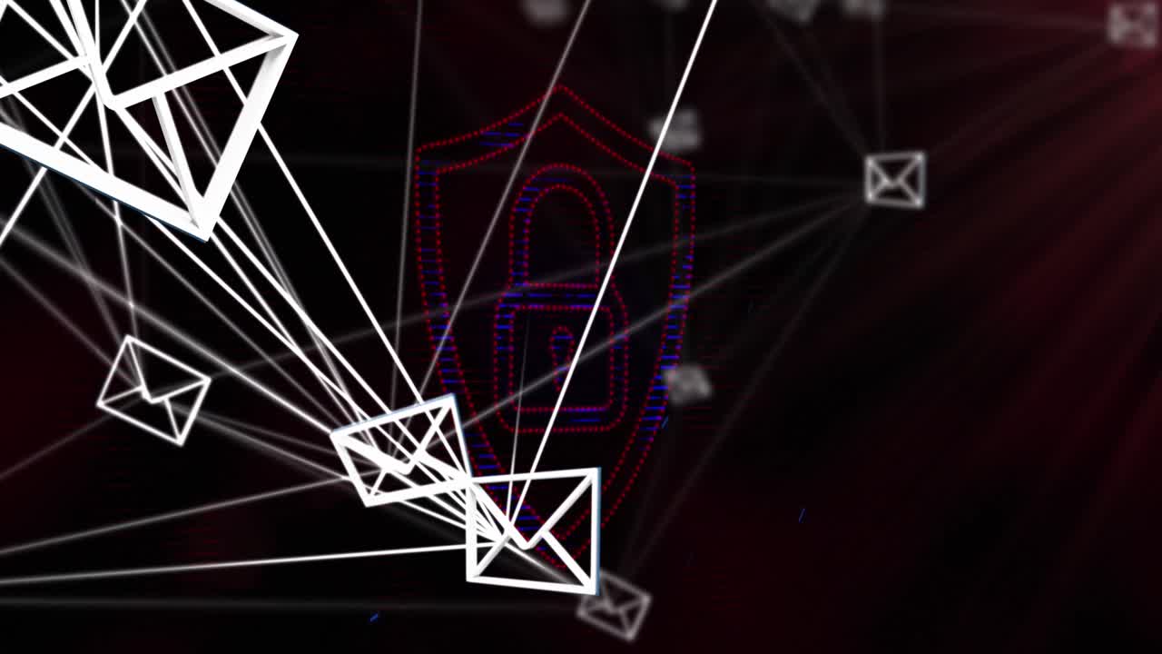 검은색 배경에 있는 봉투 아이콘과  ⁇ 락의 애니메이션