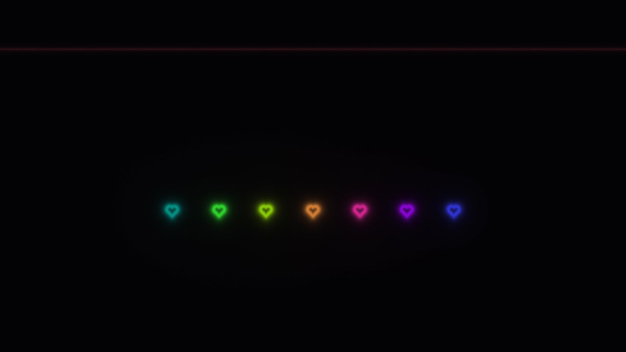 Colorful heart icons arranged in a straight line on a dark background. The design features eight different colored hearts. This graphic can be used for various creative projects