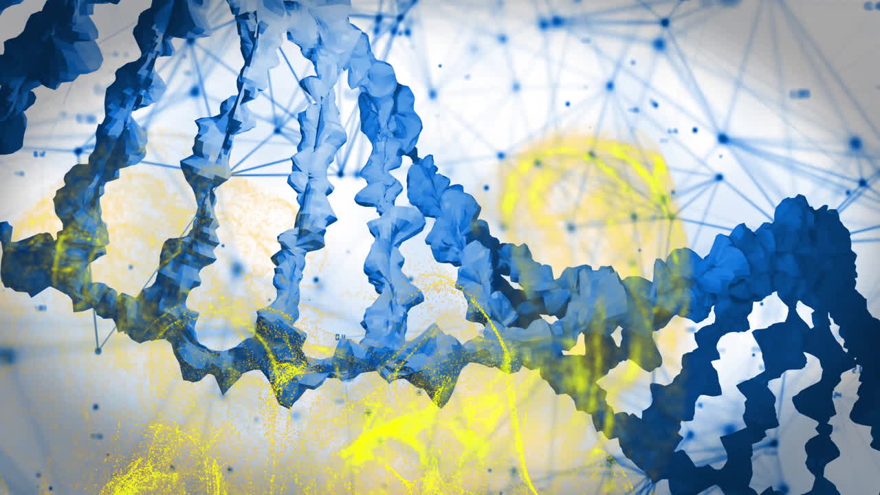 animación de cadenas de adn y conexiones de red sobre un fondo abstracto