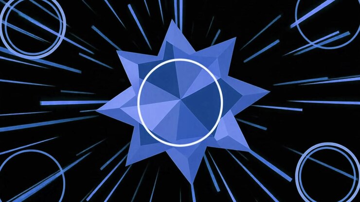 Abstract Blue Star Shape Expanding on Dark Background