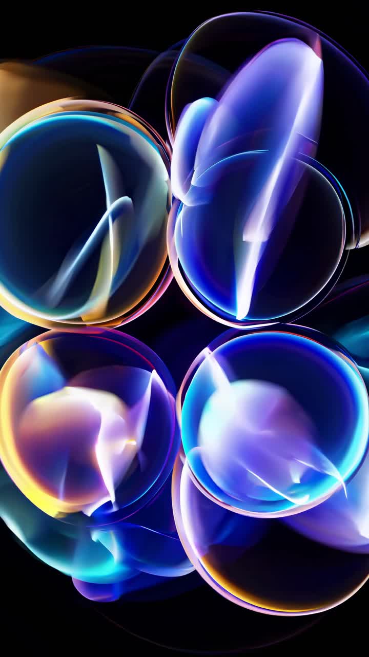 Abstract video art with swirling neon lights in a dark space, captured from a top-down angle