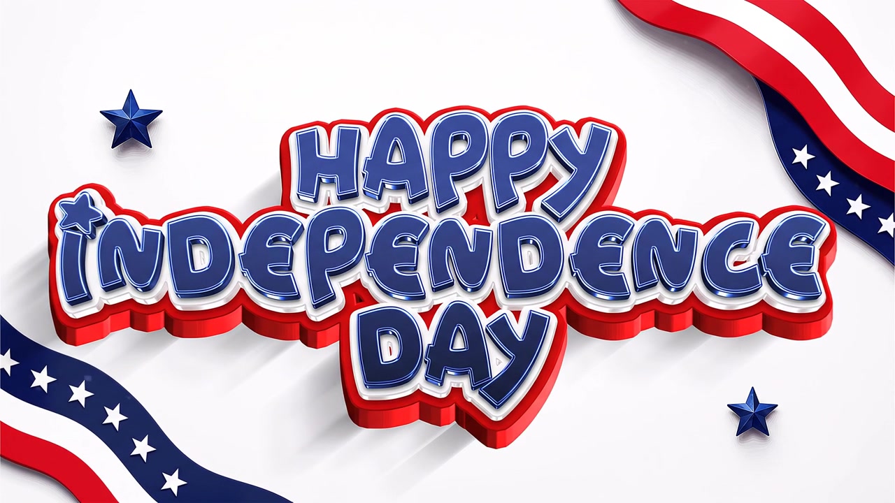 Happy Independence Day Text Animation with American Flag Elements