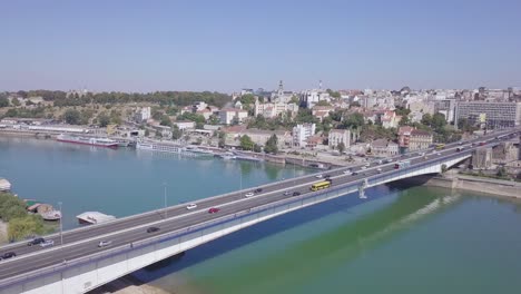 breathtaking 4k aerial shot of branko bridge in belgrade city centre