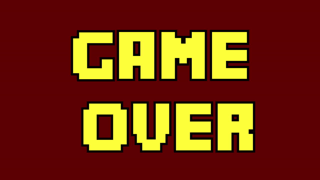A game over screen animation, words coming from the sides and shattering in pieces after meeting, then recomposing in reverse