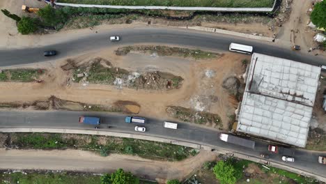 aerial view of busy road with traffic and construction