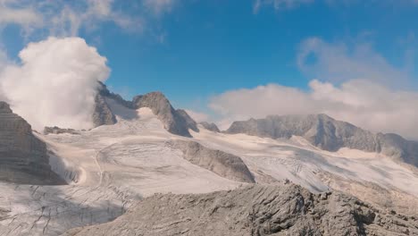 aerial view of austrian glacier and mountains, dachstein
