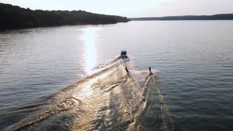 Excellent-Aerial-View-Of-Water-Skiers-On-Pohick-Bay-In-Virginia