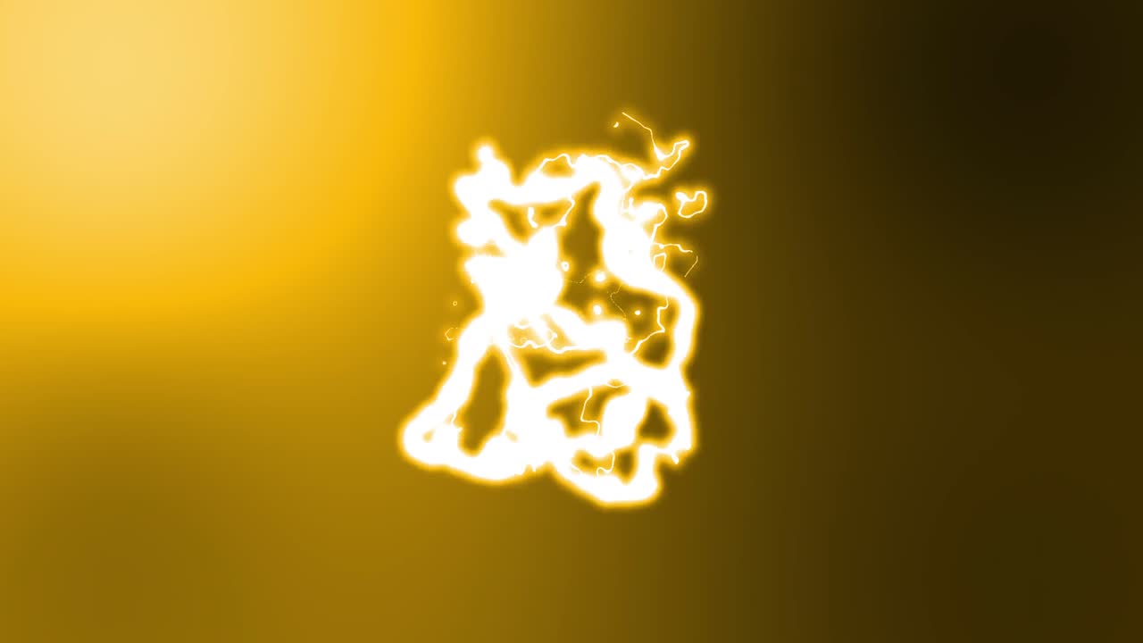 un haz brillante blanco y amarillo de corriente eléctrica animada que se mueve sobre un fondo naranja