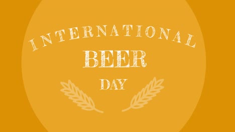 animation of international beer day text over yellow background