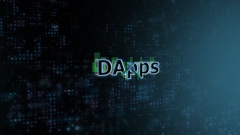 dapps 概念文本透露動畫與數碼抽象技術背景 3d 渲染為區塊,元宇宙,加密貨幣