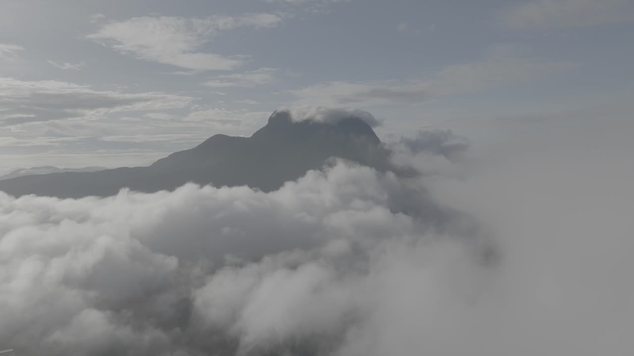 Mountain aerial shots out of thick clouds, Mt. Kasigau Kenya