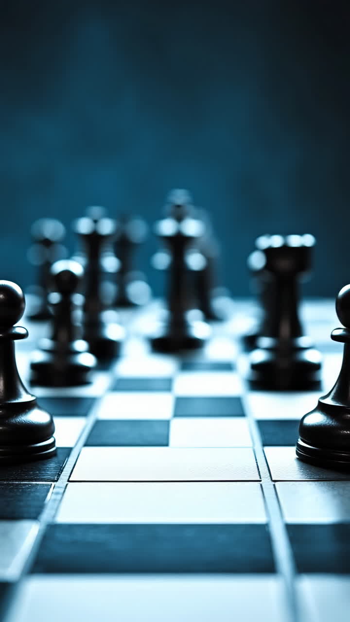 Black king dominates chessboard in game. The focus is on a black king chess piece amidst a dramatic atmosphere, highlighting the strategic intensity of the game.