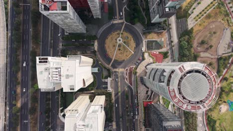 bird's-eye view of buildings in santa fe, mexico city, from a drone