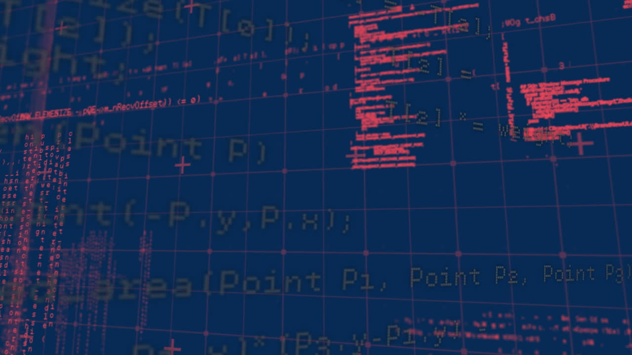 animación del procesamiento de datos sobre la cuadrícula sobre fondo azul