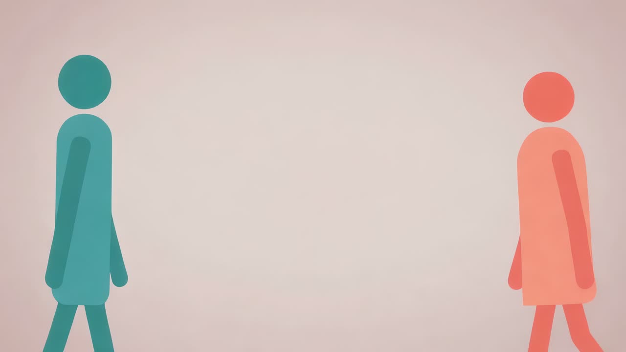 Leaning teal and coral figures toward growing pink heart on pink gradient, wearing dress