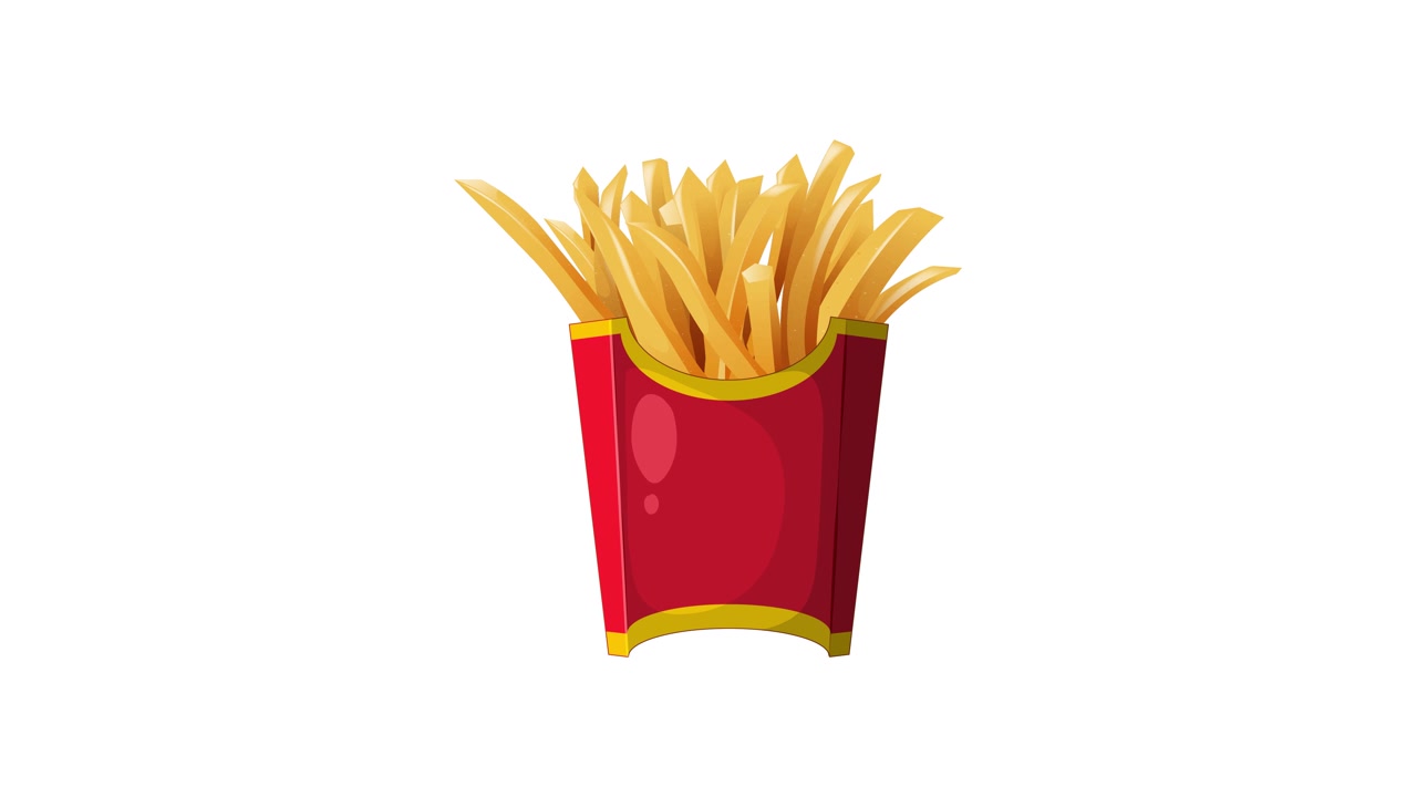 Animation of fries transitioning through various backgrounds with dynamic movement and vibrant colors