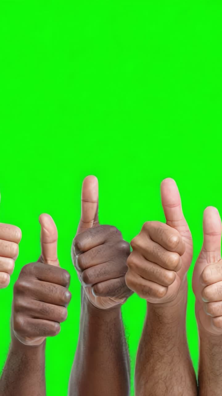 A Diverse Range of Thumbs Up Gestures on a Bright Green Background, Symbolizing Approval, Positivity, and Unity Among Different Cultures and Backgrounds