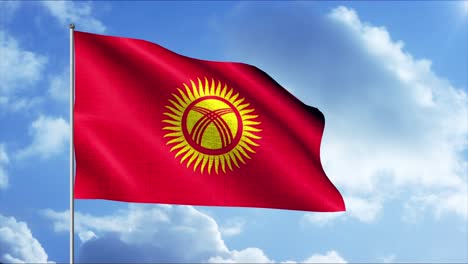 kyrgyzstan flag waving in the wind against a blue sky