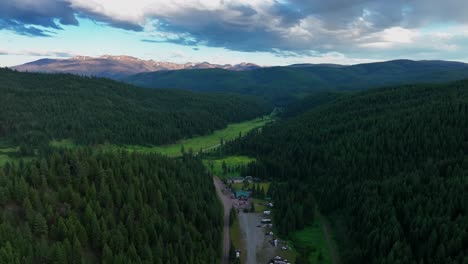 idyllic mountains and town of lolo in missoula county, montana, usa - aerial drone shot