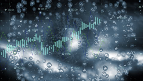 animation of data processing over globe with icons