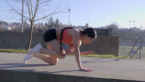 Plank-pose-one-arm-leg-lift-young-athletic-girl-exercising-outdoor