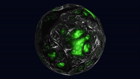 las venas verdes brillantes iluminan la roca negra dentada en un entorno oscuro