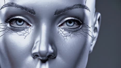 silver mannequin face close-up