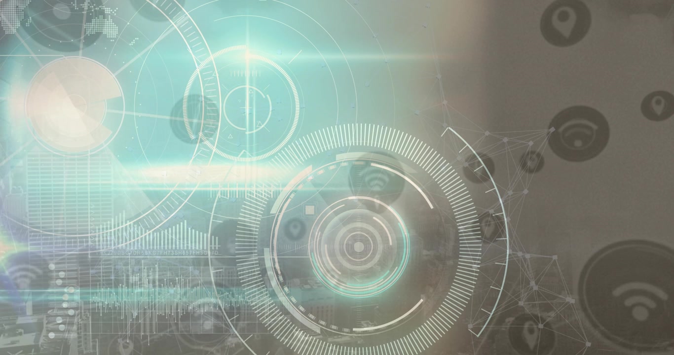 Animation of scope scanning and data processing over network of connections over glitch