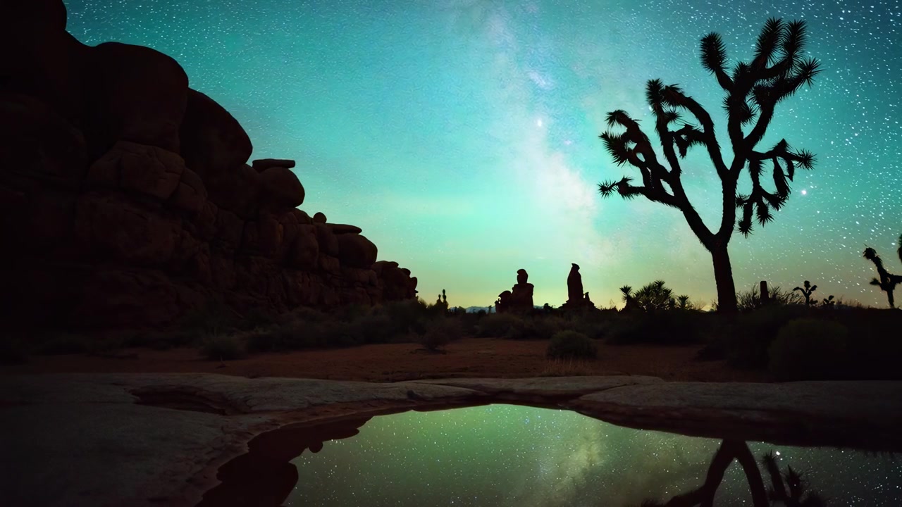 Gece Joshua Tree Milli Parkı üzerinde Samanyolu Galaksisi